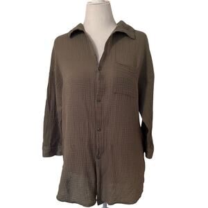 KONA SOL | Gauze Shirt Dress Beach Cover Up | M | Olive